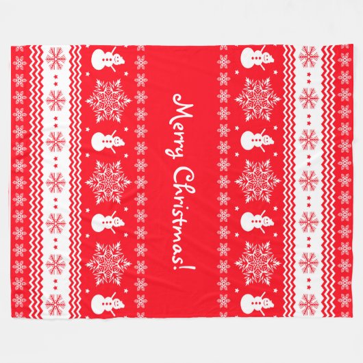 Rood en wit kerstfeest fleece deken (Voorkant (Horizontaal))