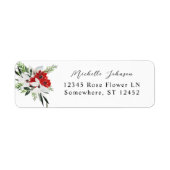 Rood en wit kerstfeest Floral Return Label (Voorkant)