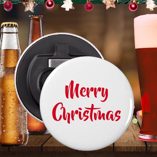 Rood en Wit Kerstfeest Kerstmis Button Flesopener