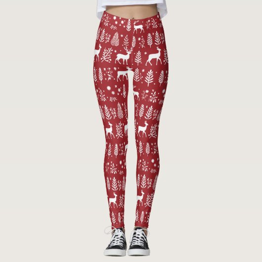 Rood en wit kerstfeest leggings (Voorkant)