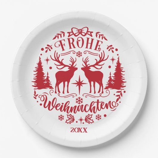 Rood en Wit Kerstfeest Papieren Bordje (Voorkant)