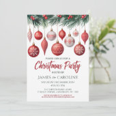 Rood en wit kerstfeest uitnodiging (Staand voorkant)