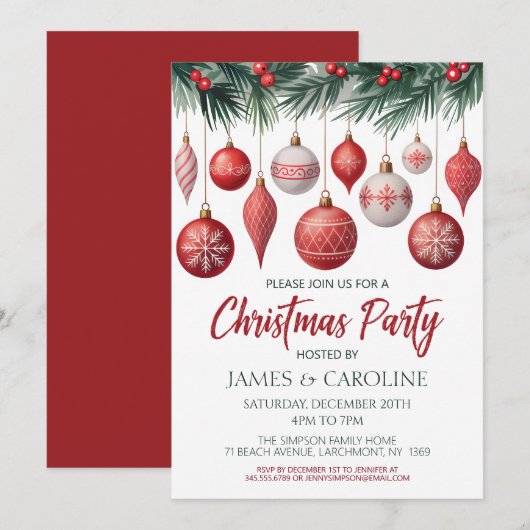 Rood en wit kerstfeest uitnodiging (Voorkant / Achterkant)