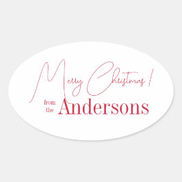 Rood en Wit Kerstfeest van Achternaam Ovale Sticker