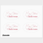 Rood en Wit Kerstfeest van Achternaam Ovale Sticker (Vel)