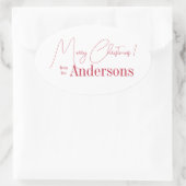 Rood en Wit Kerstfeest van Achternaam Ovale Sticker (Tas)