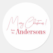 Rood en Wit Kerstfeest van Achternaam Ronde Sticker (Voorkant)