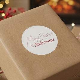 Rood en Wit Kerstfeest van Achternaam Ronde Sticker