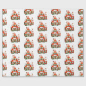 rood en wit kersthuis cadeaupapier (Vlak)