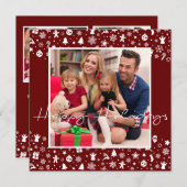 Rood en wit kerstkaartje voor fotofeestdagen (Voorkant / Achterkant)