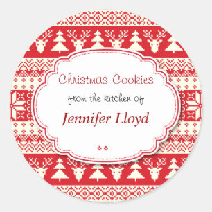 Rood en Wit, Kerstkoekjes, Traktaties Ronde Sticker