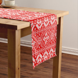 Rood en Wit Kerstmis Fair Isle Patroon Korte Tafelloper