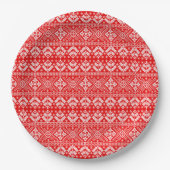 Rood en Wit Kerstmis Fair Isle Patroon Papieren Bordje (Voorkant)