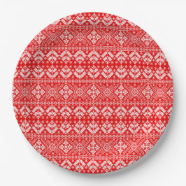 Rood en Wit Kerstmis Fair Isle Patroon Papieren Bordje