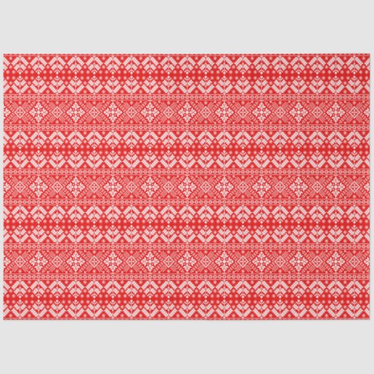 Rood en Wit Kerstmis Fair Isle Patroon Tissuepapier (Voorkant)