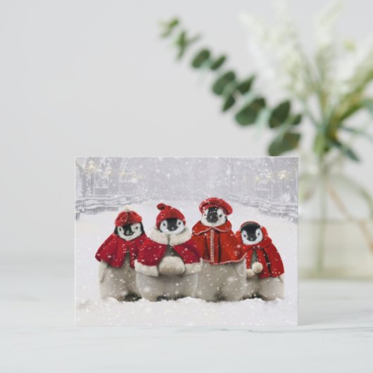 Rood en Wit Kerstmis Pinguïns Ontwerp Feestdagenkaart (Staand voorkant)