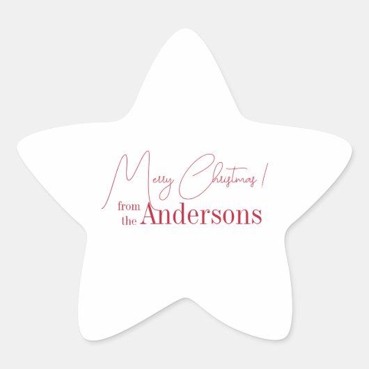 Rood en wit Kerstmis van Achternaam Ster Sticker (Voorkant)