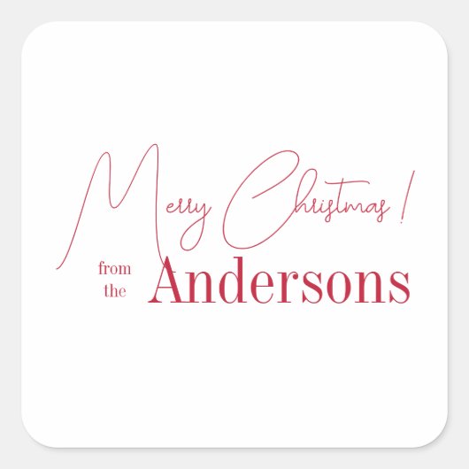 Rood en wit Kerstmis van Achternaam Vierkante Sticker (Voorkant)