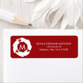 Rood en wit kerstmonogram etiket (Insitu)