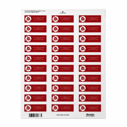 Rood en wit kerstmonogram etiket (Full Sheet)