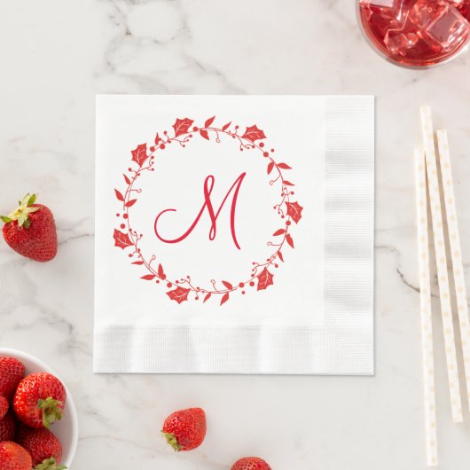 Rood en wit kerstpapier Napkin Monogram Servetten (Insitu)