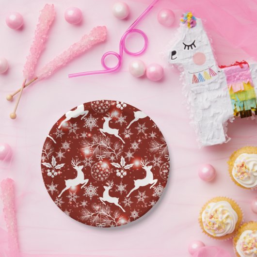 Rood en wit kerstpatroon met rendieren papieren bordje (Feest)