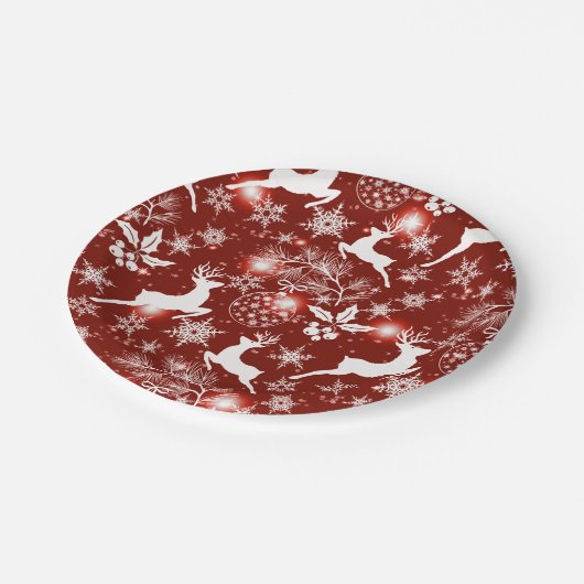 Rood en wit kerstpatroon met rendieren papieren bordje (Gekanteld)