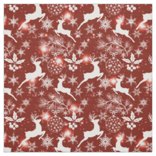 Rood en wit kerstpatroon met rendieren, sno stof