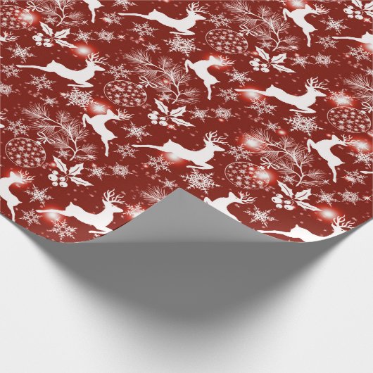 Rood en wit kerstpatroon met rendierschroot cadeaupapier (Hoek)