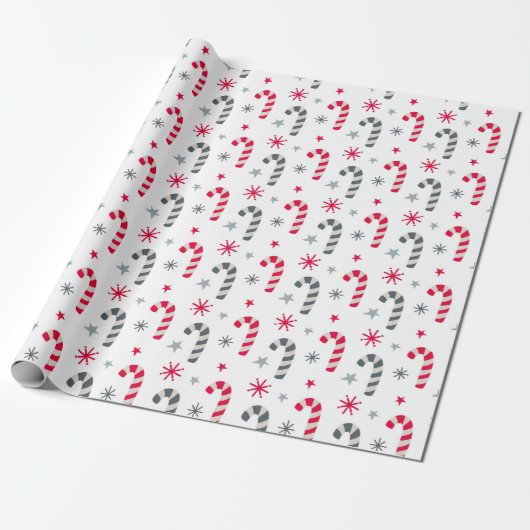 Rood en wit kerstpatroon met snoepstokken cadeaupapier (Uitgerold)