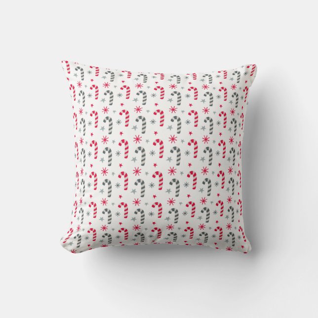 Rood en wit kerstpatroon met snoepstokken kussen (Voorkant)