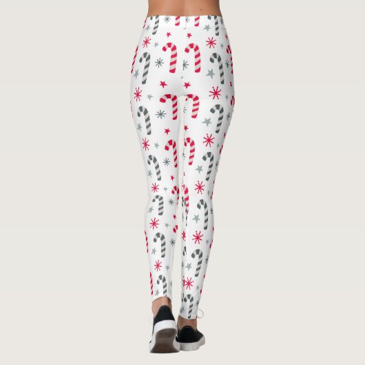 Rood en wit kerstpatroon met snoepstokken leggings (Achterkant)
