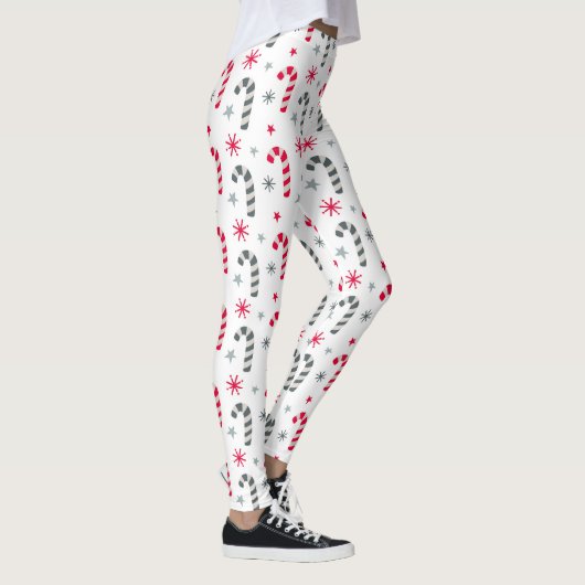 Rood en wit kerstpatroon met snoepstokken leggings (Rechts)
