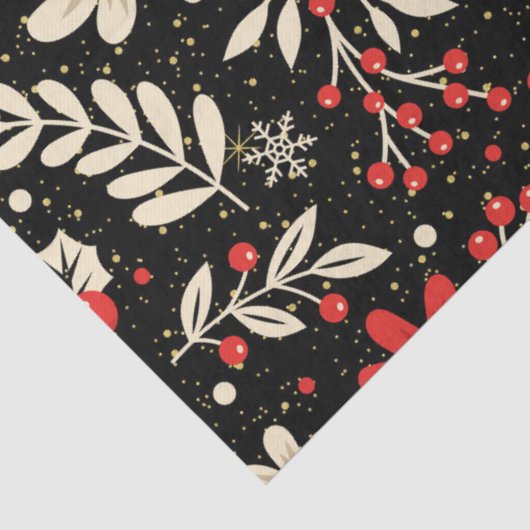 Rood en wit kerstpatroon op zwart tissuepapier (Detail)