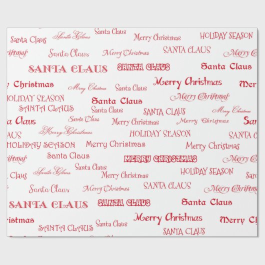 Rood en wit kerstscript cadeaupapier (Vlak)