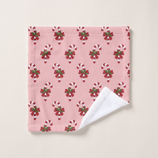 Rood en wit kerstsnoeppatroon op roze bad handdoek (Wasdoekje)