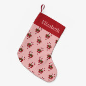 Rood en wit kerstsnoeppatroon op roze kleine kerstsok (Voorkant (Hangend))