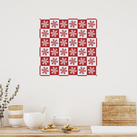 Rood en wit kerstsnowflake patroon poster (Keuken)