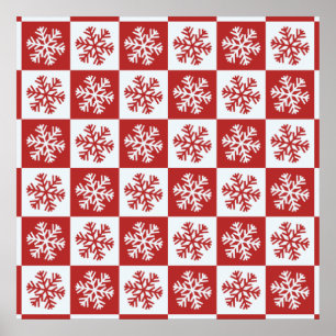 Rood en wit kerstsnowflake patroon poster