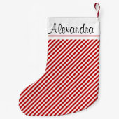 Rood en Wit Kerststreeppatroon Monogram Kleine Kerstsok (Achterkant)