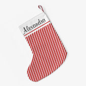 Rood en Wit Kerststreeppatroon Monogram Kleine Kerstsok (Achterkant (Hangend))