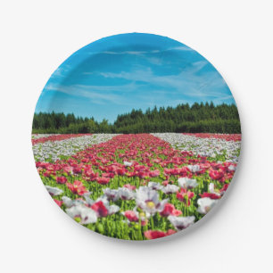 Rood en Wit Klaprozenveld Papieren Bordje