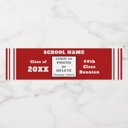 Rood en wit, klasse reünie waterfles etiket (Enkel label)