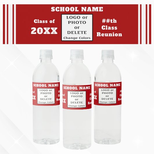 Rood en wit, klasse reünie waterfles etiket