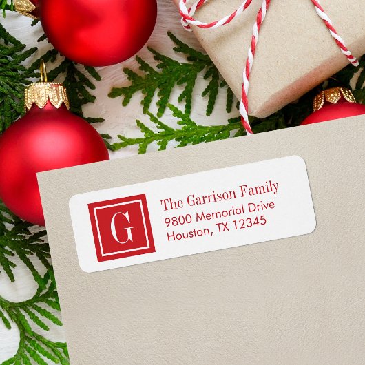 Rood en Wit Klassiek Vierkant Monogram Etiket