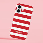 Rood en Wit Klassieke Strepen Monogram iPhone 16 Hoesje<br><div class="desc">Bescherm uw telefoon in stijl met deze klassieke preppy gestreepte iPhone-hoes, met een tijdloos streeppatroon en een gepersonaliseerde naam of monogram voor een verfijnde touch. Kies uit een verscheidenheid aan kleuren en lettertypen die passen bij uw esthetiek, of u nu de voorkeur geeft aan gedurfde, pastelkleurige of neutrale tinten. Ontworpen...</div>