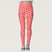 Rood en Wit Klein Grootte Diagonale Chevron Leggings (Voorkant)