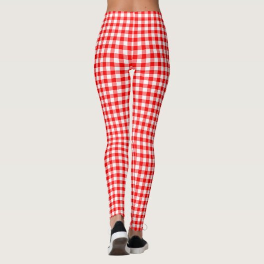 Rood en Wit Klein Grootte Gingham Controles Leggings (Achterkant)
