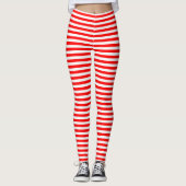 Rood en Wit Kleine Grootte Horizontale Strepen Leggings (Voorkant)
