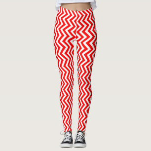 Rood en Wit Kleine Grootte Verticale Chevron Leggings